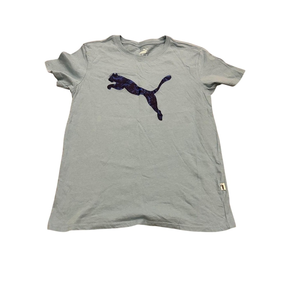 Puma Graphic T-Shirt Mens Small Blue Marbled Cat Logo Excellent Short Sleeve Tee